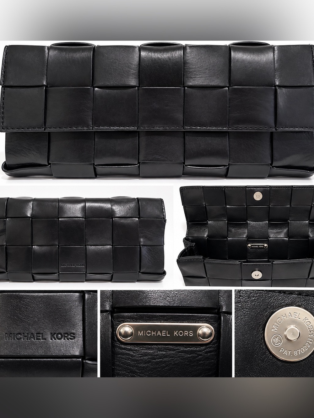 Michael Kors Black Woven Leather Oversized Clutch Bag Basket Weave